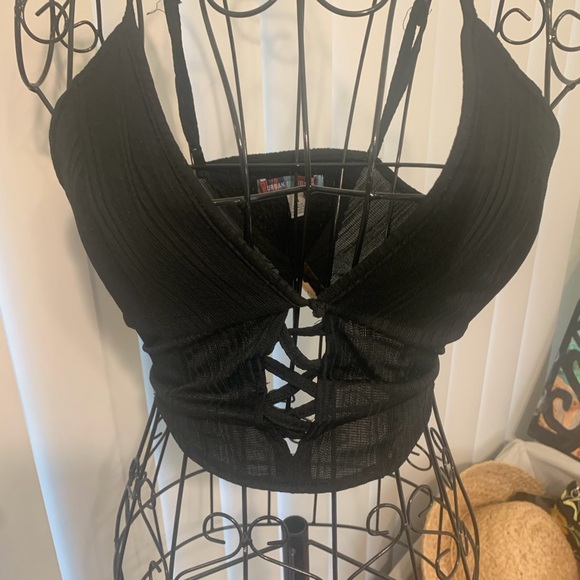 Urban Outfitters Tops - Urban Outfitters Black Ribbed Lace-Up Crop Top